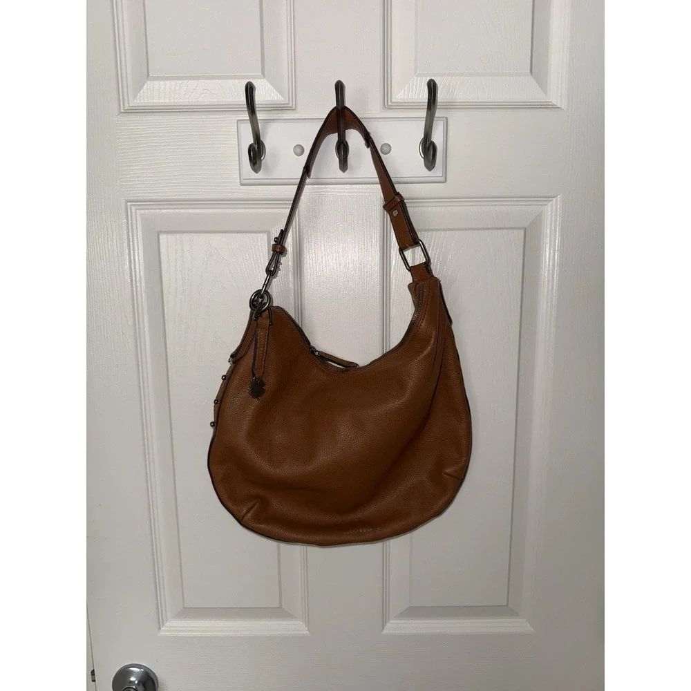 LUCKY BRAND LARGE BROWN LEATHER SLOUCHY CRESCENT HOBO SHOULDER BAG PURSE HANDBAG
